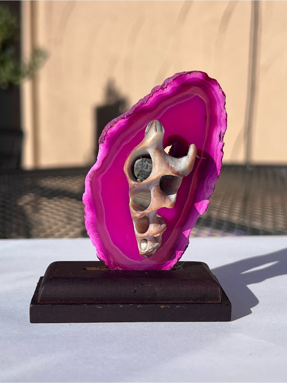 Decorative Pink Agate Slice Sculpture - Home Art Accent